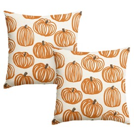 AVOIN colorlife Fall Lines Pumpkin White Pillow Covers, 18 x 18 Inch Seasonal Thanksgiving Harvest Cushion Case Decoration for Sofa Couch Set of 2