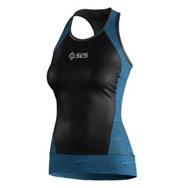 SLS3 Triathlon Top Women - Sleeveless Tri Top Women - Comfortable & Great Fit Triathlon Shirts or Singlet, No Shelf Bra (Electric Blue Outline, Medium)