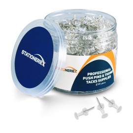 215 Clear Push Pins for Bulletin Board Thumb Tacks for Wall Corkboard Map Calendar Photo -Home Office Craft Projects Heavy Duty Plastic Head Steel Pin (215 Clear)