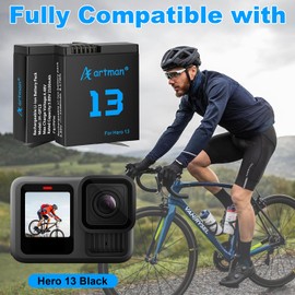 Artman Hero 13 Battery 2100mAh Fully Compatible with GoPro Hero13 Black Camera, 3-Channel LED USB Storage Charger for Hero 13 Batteries and Charger (2-Pack)