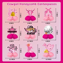 Cowgirl Birthday Party Decorations,9PCS Disco Cowgirl Party Decorations Honeycomb Centerpiece Table Decor for Pink Party Let's Go Girls Bachelorette Party Western Party Decorations Supplies