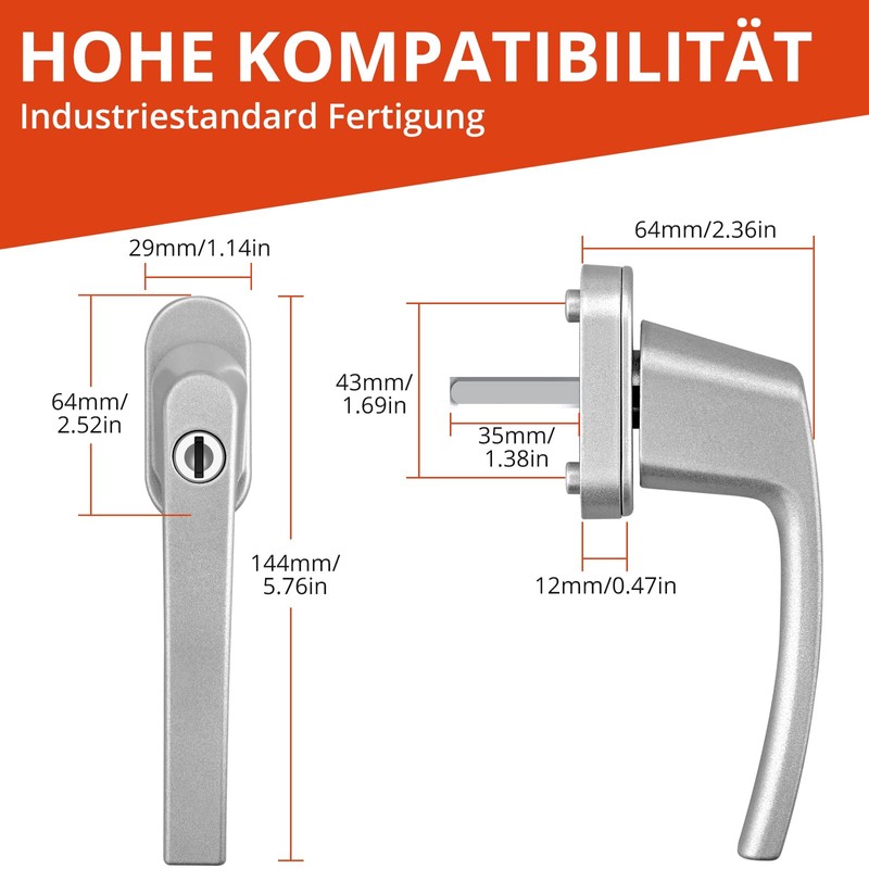 GETLITOOL Lockable Window Handles, Pack of 2 Aluminium Window Lock