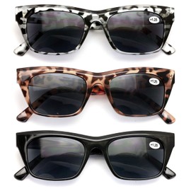 3 Pairs Women Outdoor Reading Sunglasses - Fashion Vintage Bold Leopard Readers Bifocals (3 Pairs BIFOCALS, 2.50)