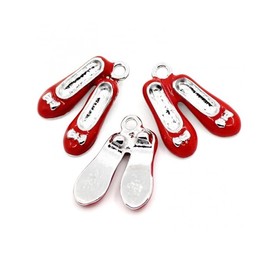 Fire Phoenix Designs Red Ruby Slippers Charms 19mm Silver Plated Wizard Of Oz Enamel Pendants For Jewelry Making, Enamel, No Gemstone