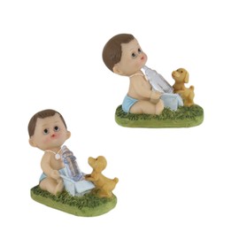 Mega Favors Keepsake Figurine 12 pcs Baby Boy Holding Bottle Next to Puppy | Awesome Decorations or Party Favors | for Pregnancy Announcements, Gender Reveals, Birthday and Special Celebrations