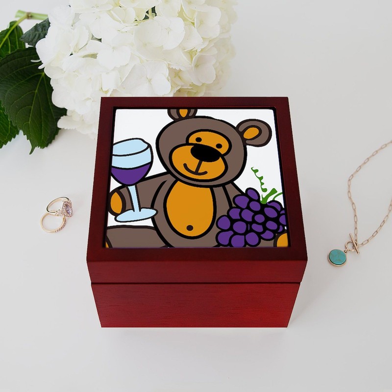CafePress Wine Teddy Bear Memory Keepsake Jewelry Box, 5"x5"x3.75"