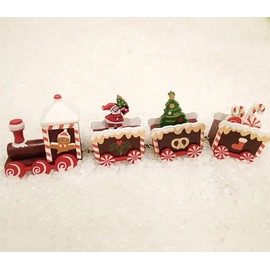 Christmas Tabletop Decorations Mini Wooden Gingerbread Man Train Christmas Snowman Figurine Chrsitmas Express Train Table Ornaments for Home Kitchen Fireplace Holiday Décor (Red White)
