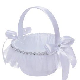 Glorlliant Portable Mini Wedding Flower Baskets for Romantic Wedding, Party with Bow, Flower Girl Basket with Handle 5772#