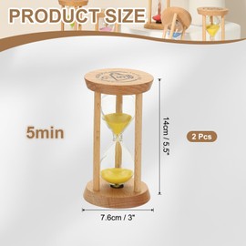 PATIKIL 5 Minutes Sand Timer, 2 Pcs Wooden Sand Watch High Glass Sandglass Timer for Living Room Home Office Restaurant Decoration, Yellow