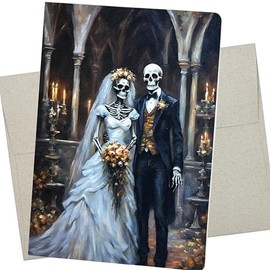 Whitman and Daughter Goth Skeleton Wedding Card (1 Premium Notecard, 5X7 Inch, Message Inside) Spooky Anniversary Card or Gothic Valentine's Day - 1184