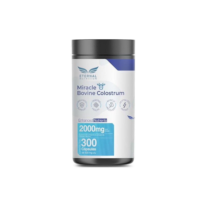 ETERNAL NUTRITION Miracle: Calostro Bovino 50% IgG Puro (300 Cápsulas)