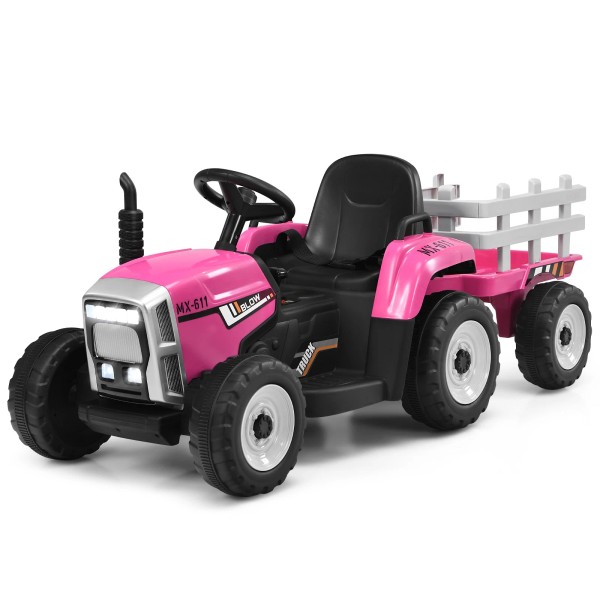 Honeyjoy 12V Kids Ride On Tractor with Trailer Ground Loader