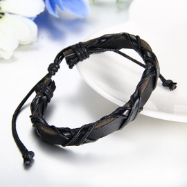 JewelryWe Jewellery Unisex Bracelet Retro Vintage Braided Bangle Bracelet 21.5 28.5 cm Adjustable Size Leather, Brown, Black, Blue, White, Black