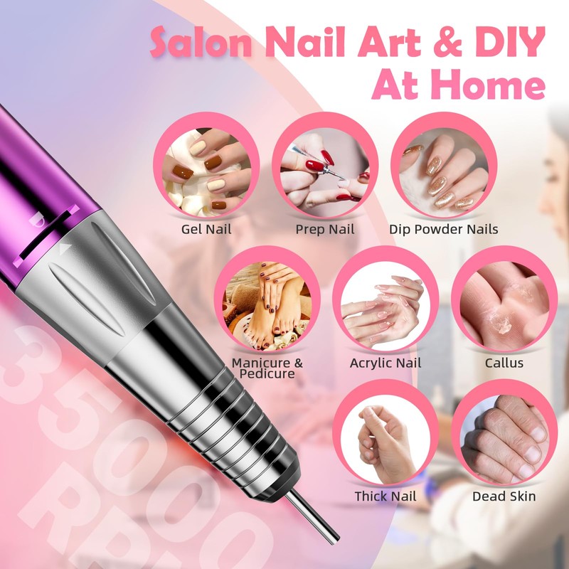 CIVPOWER Nail Drill Professional: 35000RPM Electric Nail File - Portable