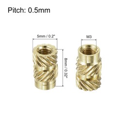 QUARKZMAN Knurled Insert Nut M3 x 8mm L x 5mm OD Female Thread Brass Embedding Nut 80pcs