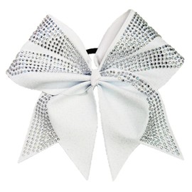 Glitter Rhinestone Ascent Competition Cheer Hair Bow (White)