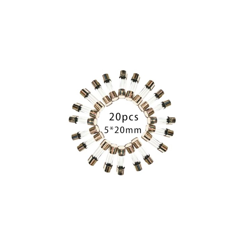 Generic 12A 250V Glass Slow-Blow Fuse, 5x20MM, 20 Packs