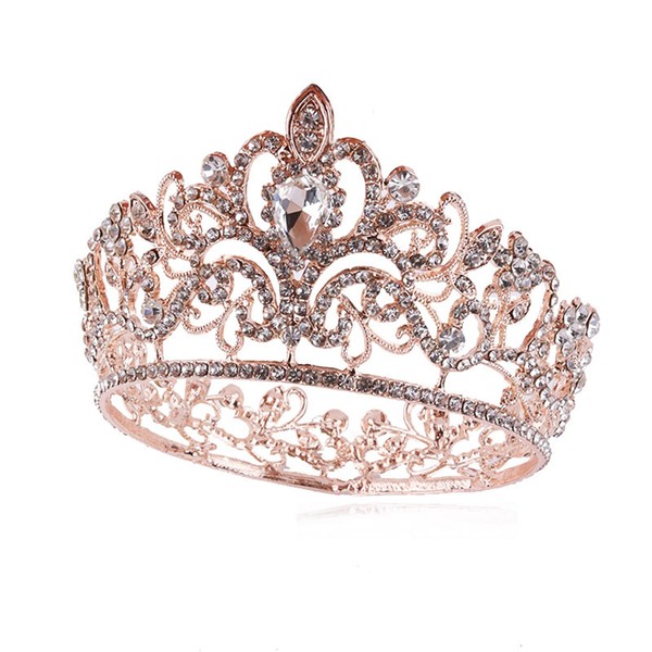 Corona para tarta de cristal de quinceañera, corona de princesa, tiara para mujeres y niñas, decoración para bodas, cumpleaños, baby shower, novia (oro rosa)
