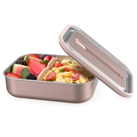 Bentgo MicroSteel Leak-Proof Lunch Box - Microwave-Safe, Oven-Safe, Bento-Style Container with Removable Divider, Airtight Lid, Sustainable Design, Odor & Stain Resistant (Rose Gold)