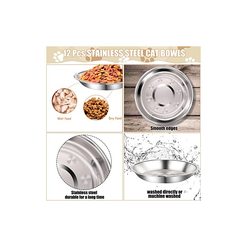 12 cuencos de acero inoxidable para gatos poco profundos, platos