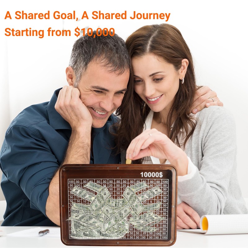 Piggy Bank for Adults 10000 Saving Challenge Cash Wooden Box