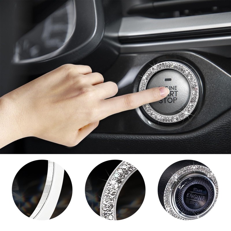 Kewucn Bling Crystal Double Rhinestone Car Engine Start Decoration Ring,