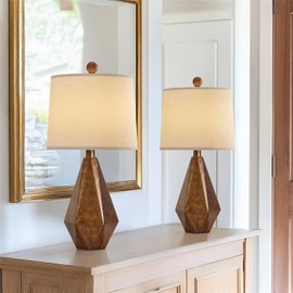 PoKat 20.25" Farmhouse Table Lamps Set of 2 for Night Stands, Vintage Bedroom Lamps for Bedroom Living Room, Retro Bedside Lamps for End Table, Suitable for Small Place, Retro Sweep Gold