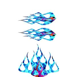 Wild Dingos LLC ST2 - Multi-Color Flame Decal Kit Golf Cart, UTV, RC, ATV, ROXOR, Tank, Motorcycle (C - Medium, G17-01 Blue Multi)