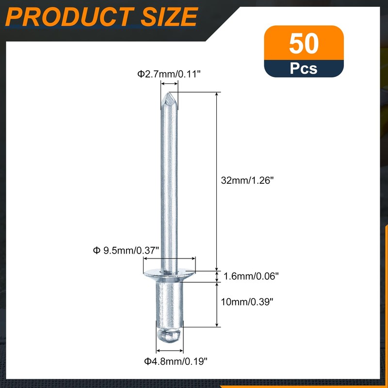 sourcing map 50Pcs 3/16"x3/8" Countersunk Head Blind Rivets, Zinc-Plated Carbon