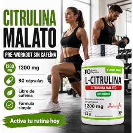 L-Citrulina 1200 mg por Porción en Cápsulas, Pre Entreno sin Cafeína, Apoyo Nutricional para Rutinas de Entrenamiento, 90 Cápsulas  Purely Organics