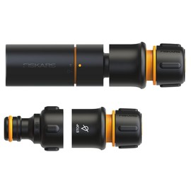 Fiskars Hose Nozzle Starter Kit, Solid, SoftGrip, with Hose Nozzle, Tap Connector and Hose Connectors, Diameter 1.3-1.5 cm (1/2-5/8 Inch), Black/Orange, 1027090