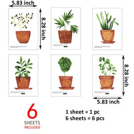 Maydahui 6 Sheets Freshness Green Potted Plant Wall Decals Plant Wall Stickers for Living Room Classroom Kids Bedroom Kitchen Decor