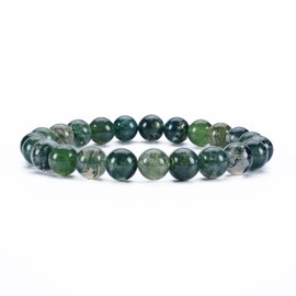 Cherry Tree Collection - Small, Medium, Large Sizes - Gemstone Beaded Bracelets For Women and Men - 8mm Round Beads (Moss Agate - Small)