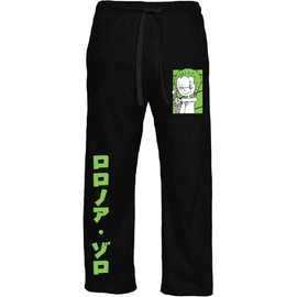 Ripple Junction One Piece Chibi Zoro with Green Kanji Adult Anime Lounge Pants X-Large Black
