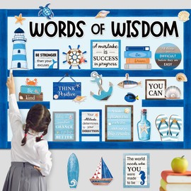 Mooliwe 57 Pcs Nautical Bulletin Board Set Inspirational Ocean Bulletin Board Decoration Positive Cutout Classroom Decoration for School Office Home Teacher Classroom Wall Supplies