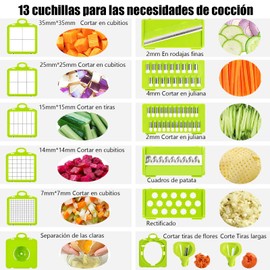 Cortador de Verduras 22 en 1, Picadora de Verduras con 12 Cuchillas de Acero Inoxidable, Picadora de Verduras Multifuncional, Multifuncional Vegetable Slicer Cutter para Verduras Fruta y Queso (Gris)
