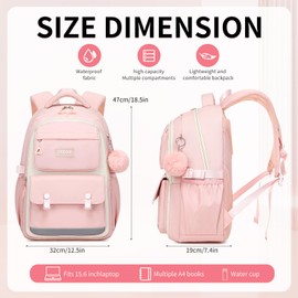 CYOQX School Backpack for Girls Cute Backpack Elementary Middle School High School Teenage Girls Schoolbag (Pink)