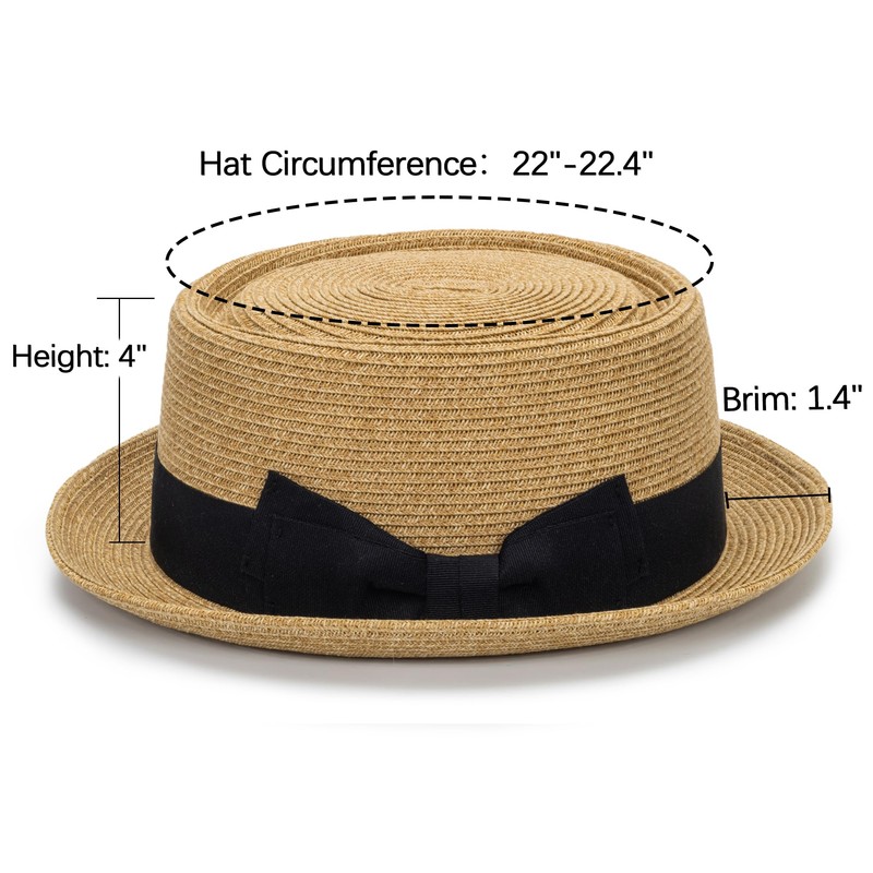 Pork-Pie-Hat-for-Men-Women Straw-Boater-Hat - Classic Boater Derby Sun Hats with Grosgrain