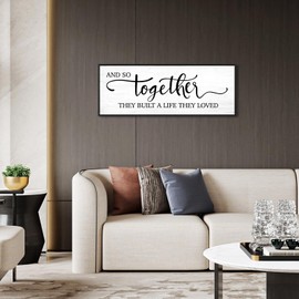 And So Together They Built A Life They Loved Sign Wall Decor: Farmhouse Master Bedroom Wall Art Above Bed,32''×12'' Large Framed Canvas Bedroom Signs Modern Guest Room Living Room Hanging Plaque