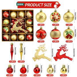 Bekecidi 40 Pcs Christmas Ball Pendant Set, Christmas Tree Hanging Decorations Shatterproof Christmas Ball Pendant Ornaments for Xmas Tree Home Party Festival Decor