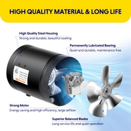 iPower 6 Inch Inline Booster Duct Fan with Speed Controller, 275 CFM Exhaust Fan HVAC, Duct Blower for Bathroom, Kitchen, Basement, Attic and Grow Tent