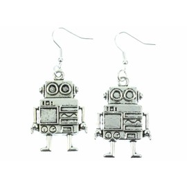 Miniblings Robot Earrings Hanger Robot Computer Machine Steampunk PC XL - Handmade Fashion Jewellery I Earrings Silver Plated, Cotton