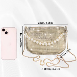 Huipalon Gold Clutch Bag, Crossbody Gold Bag with Shoulder Strap, Rhinestone Gold Clutch Bag for Women Sparkly Handbags for Women Lady Girl Evening Wedding Party