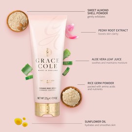 Grace Cole Vanilla Blush & Peony Exfoliating Body Scrub 238ml Refreshing Hydrating - Essential Oils - Vegan and Cruelty Free, No SLS or Parabens - Made In England