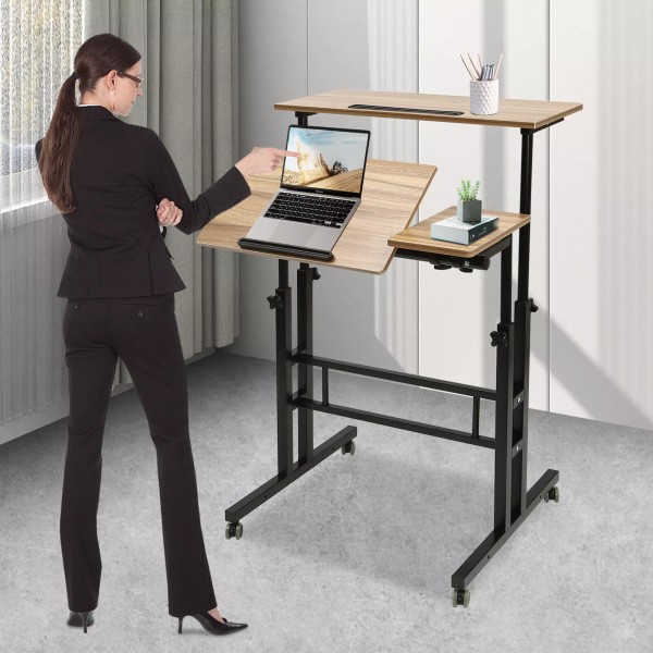 TBvechi Rolling Laptop Desk Adjustable Height Computer Table Stand up
