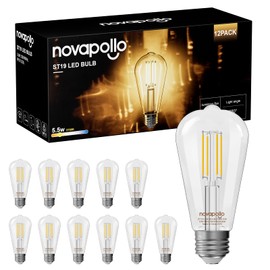 novapollo Edison Light Bulbs 5.5W,60W Equivalent Dimmable Vintage LED Light Bulbs,500LM E26 Medium Base Soft White 2700K LED Bulb,ST19 80+ CRI Decorative Filament LED Bulb,Clear Glass,12 Pack