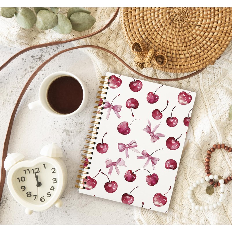 OXW Coquette Pink Bow Notebook Journal, Pink Cherry Planner Cute