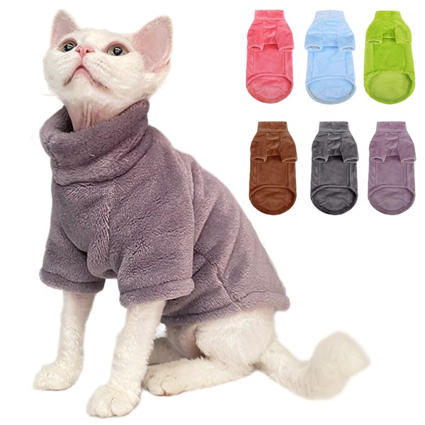 SUNFURA Turtleneck Sweater Coat for Cat, Kitten Fleece Winter Pullover Vest Cat Cozy Soft Pajamas with Sleeves for Puppy Cats, Pet Warm and Jumpsuit Apparel for Cold Weather, Purple S