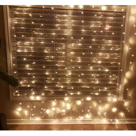 Battery Operated Curtain String Lights,300 LED Icicle Window Background Fairy Lights Decoration Lights for Wedding,Camping,BBQ (Warm White)