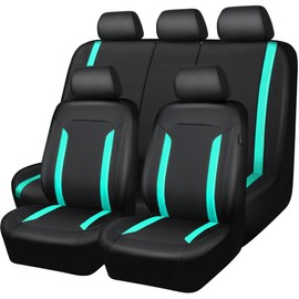 CAR PASS Black Mint Leather Car Seat Covers Full Set, Luxury PU Seat Covers for Cars, Waterproof Car Seat Protector Anti-Slip Seat Cushion Airbag Compatible for SUV Pick-up Truck Sedan, Mint Blue